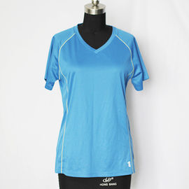 Light Blue Women'S Running Shirt , Wicking Custom Logo Running Tee Shirts