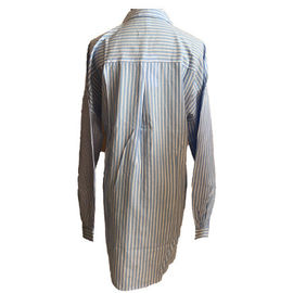 Blue And White Striped Spring Turn Down Collar Shirt