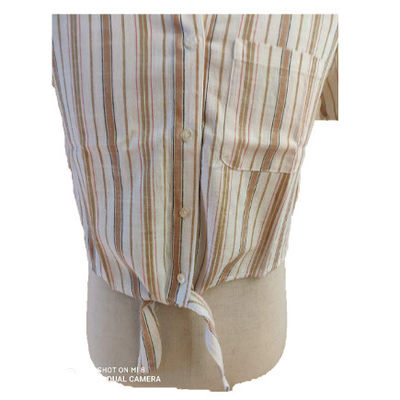 Tie Front Short Sleeve Female Brown Striped Blouse